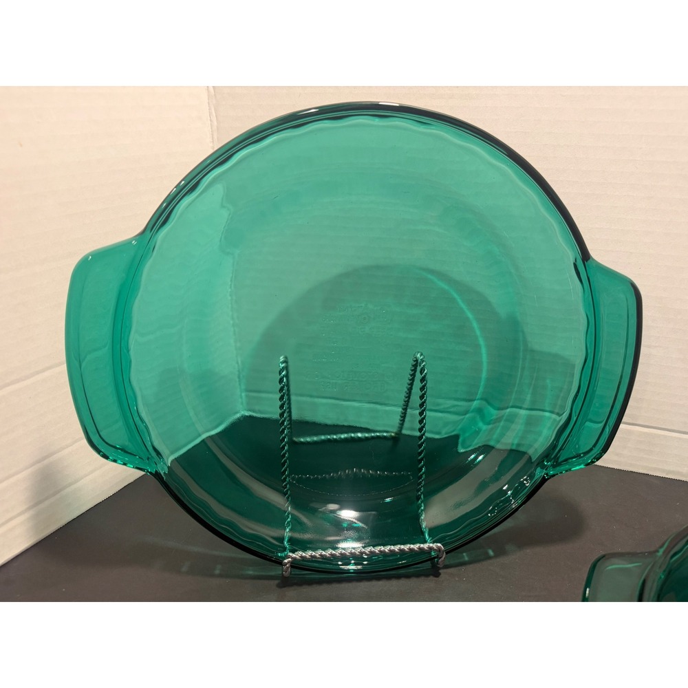 Anchor Hocking Emerald Green Glass Deep Pie Plate 9 Inch 1 Qt Set of 2 8075